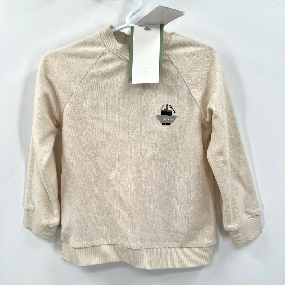 NWT H&M Boy's Cream Embroidered Sailboat Crewneck Sweater Size 3T